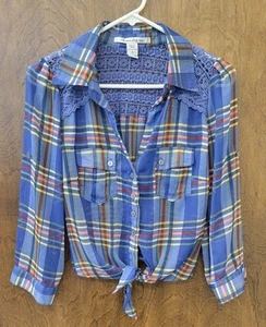Camicetta American Rag cie Juniors taglia small blu gialla con bottoni cesoia - Foto 1 di 6