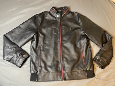 Chaqueta Bomber Ferrari Negra Cuero Italiano COLECCIÓN F Para Hombre Talla Grande Foto 1 de 4