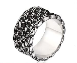 Mens Jewelry Rings Woven Ring Silver Steel Band Ring Cool Biker Ring Gothic Men