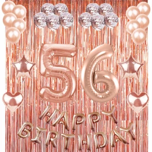 56th Rose Gold Happy Birthday Banner Confetti Balloon Party Decoration Supplies - Picture 1 of 3
