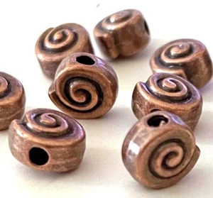6 Antique Copper Pewter Spiral Snail Beads Nautical Flat Round Disc 10x9mm - Picture 1 of 4