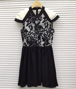 Cameo Dress Size XS Womens Black Cream Lace Fit & Flare Sheer Cap Sleeves Zip - Picture 1 of 24