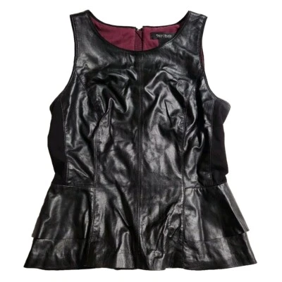 White House Black Market Genuine Leather Peplum Top - Image 1 of 4