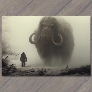 POSTCARD Woolly Mammoth Elephant Snowy Weird Vibe Strange Unusual Creepy Human - Picture 1 of 1