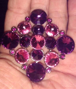 Beautiful purple pink rivoli brooch unsigned designer - Picture 1 of 2