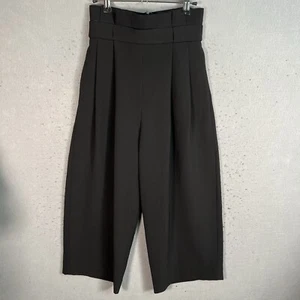 COS Wide Leg Pleated Crop Pants Sz 2 Black Paper Bag High Waist Tie Belt Preppy - Picture 1 of 12