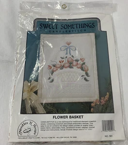 Vtg Sweet Somethings Flower Basket #591 Candlestitch Crosstitch Embroidery Kit - Picture 1 of 6