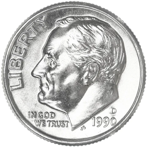 1990 D Roosevelt Dime Gem BU Coin Cover