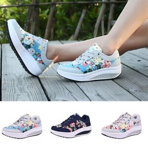 Women Flower Printed Toning Shoes Thick Soles Sneakers Ladies Slimming Shoes