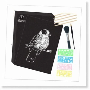 Magic Scratch Art Kit - 30 Sheets of Large Black Coated Scratchboard with Wooden - Picture 1 of 7