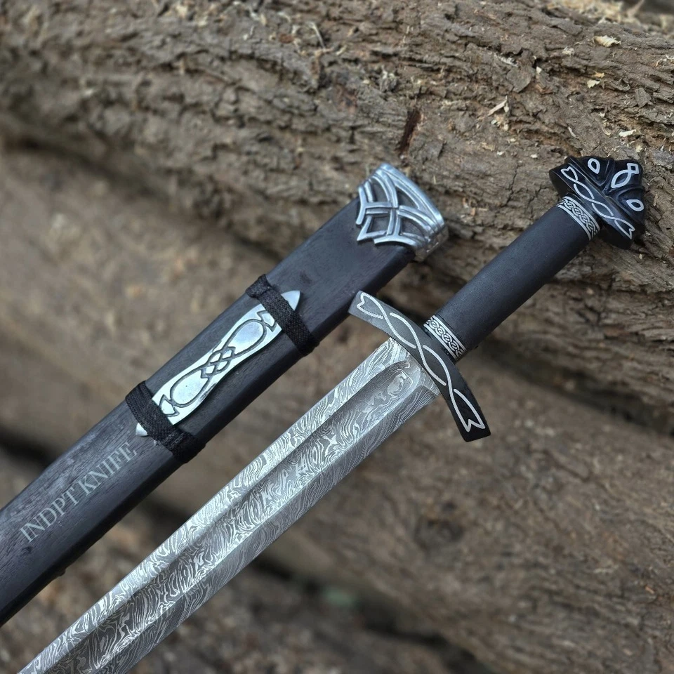 Northman 1095 Damascus Steel Viking Sword, 38 Inches, Full Tang, With Scabbard - Image 1 of 4