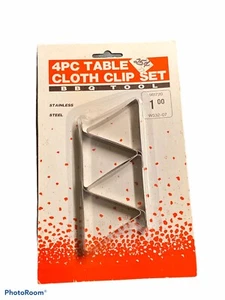 Vintage Metal Picnic Tablecloth Clips Stainless Steel BBQ Tool 4 Ct - Picture 1 of 2