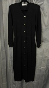 Vintage St John Santana Strick Gold Knopfleiste Midikleid Damen 6 schwarz Old Money - Bild 1 von 15