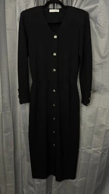 Vestido midi de colección St John Santana tejido dorado con botones delanteros para mujer 6 negro dinero antiguo Foto 1 de 4