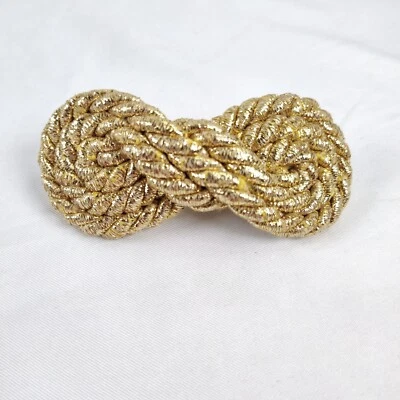 Vintage Metallic Gold Braided Rope Bow Hair Barrette Made in France Clip - Image 1 of 4