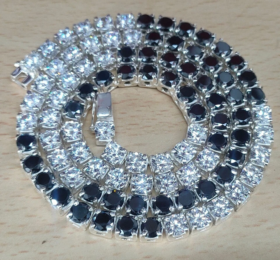 Collar de diamantes naturales en blanco y negro certificado de 5 mm plata 925 maciza de 18 pulgadas Foto 1 de 4