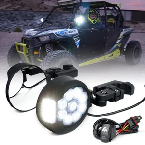 UTV RZR Side Rearview Mirrors w/LED Spot Lights Round Aluminum 1.5"-2" Roll Cage - Picture 1 of 4