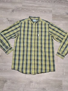 Camicia Columbia uomo verde a righe con bottoni manica lunga taglia LT - Foto 1 di 12