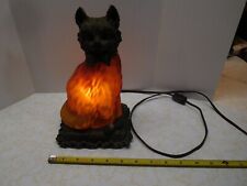 Vintage 1980's Lighting Orange Stained Glass & Metal Cat Lamp