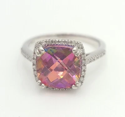 Impresionante anillo de diamantes espinela rosa y amarilla k995 en oro blanco de 10 kt Foto 1 de 4