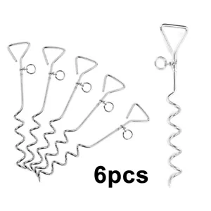 6X Heavy Duty Trampoline Anchor Ground Pegs Tie Down Kit Corkscrew Spiral UK - Picture 1 of 12