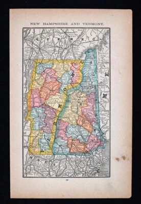 Mapa McNally 1885 Vermont New Hampshire Mt. Washington Lake Champaign Concord EE. UU. Foto 1 de 2