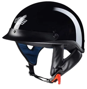 AHR RUN-C MOTORCYCLE HALF FACE HELMET DOT APPROVED BIKE CRUISER CHOPPER BLACK- M - Picture 1 of 11