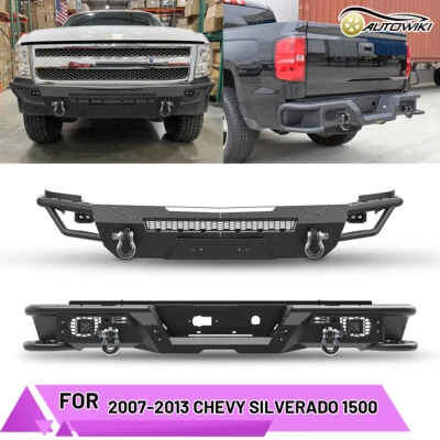Modular Steel Front+Rear Bumper For 2007-2013 Chevy Silverado 1500 w/Pot Lights - Imagem 1 de 4