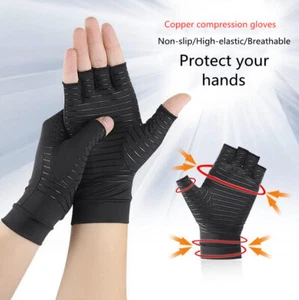 2 pair Anti Arthritis Gloves Copper Compression Fingerless Hand Support Joint US - Picture 1 of 12