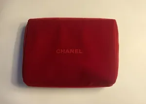 CHANEL Christmas Red Velvet COSMETICS BAG  Black Inlay 6” x 4.5” - Picture 1 of 6