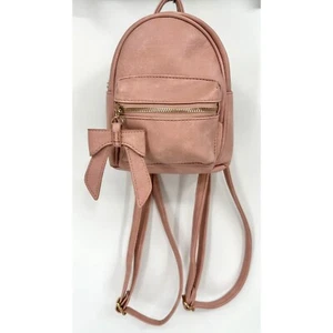 Mochila de cuero sintético rosa con acento de lazo correas ajustables bolsillos - Imagen 1 de 7