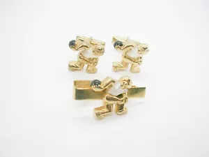 Bowler Cufflinks Tie Clip Set vintage Bowling Cuff Links with matching Tie Bar - Picture 1 of 3