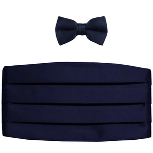 NUEVO en caja poliéster niños niños Cummerbund y pajarita formal boda azul marino - Imagen 1 de 3