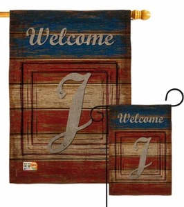 Patriotic J Initial Garden Flag Americana Decorative Gift Yard House Banner - Picture 1 of 19