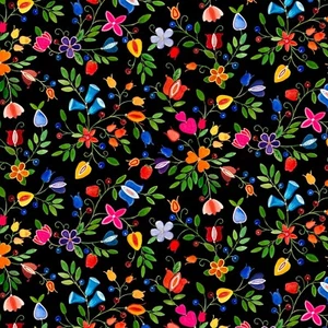 Shawl Dancers Floral on Black BT yard x 43inch fabric Elizabeths Studio - Bild 1 von 1