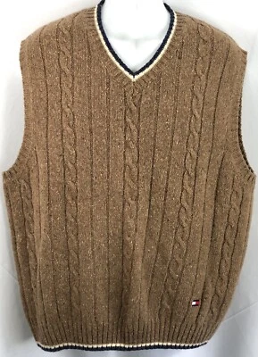 De Colección Tommy Hilfiger Lana Suéter Chaleco XL Marrón Cuello en V Preppy Academia Años 90 Y2K Foto 1 de 4