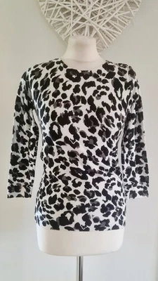 Ladies Next White GreyLeopard Print 3/4 Sleeve Light Knit Top Jumper Size 6 - Image 1 of 4
