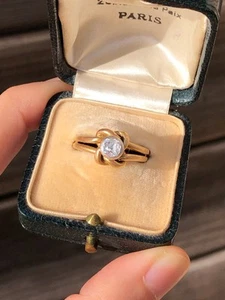 Antiker Diamant Ring 18k Gold Platin Alt Europäischer Schliff Solitär Verlobung - Bild 1 von 7