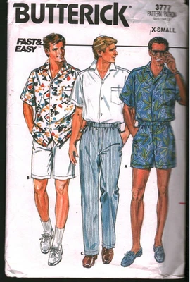 3777 Vintage Butterick Sewing Pattern 1980s Mens Shirt Pants Shorts Fast Easy - Image 1 of 2