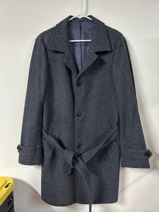SuitSupply Mens Overcoat Car Coat Size 38R Blue Belted Pure Wool Italian - Picture 1 of 11