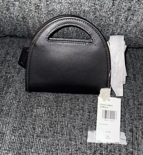 Coach Porta Carte Manico Superiore Portafoglio su Catena Borsa in Pelle Nera Conciata a Guanto Nuovo con etichette