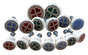 Vintage Drawer Cabinet Pulls Hearts Mixed Size Color LOT OF 15 Screws Porcelain - Picture 1 of 12