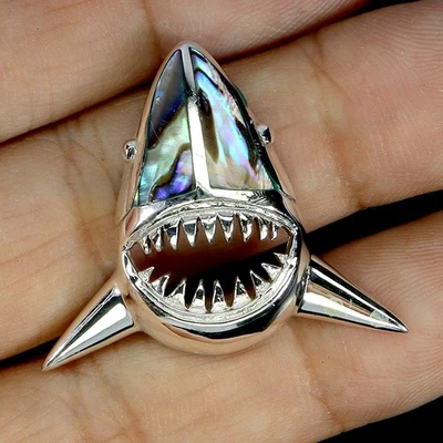925 Sterling Silber Anhänger Ausgefallen Perlmutt Hai Edelstein Schmuck - Bild 1 von 4