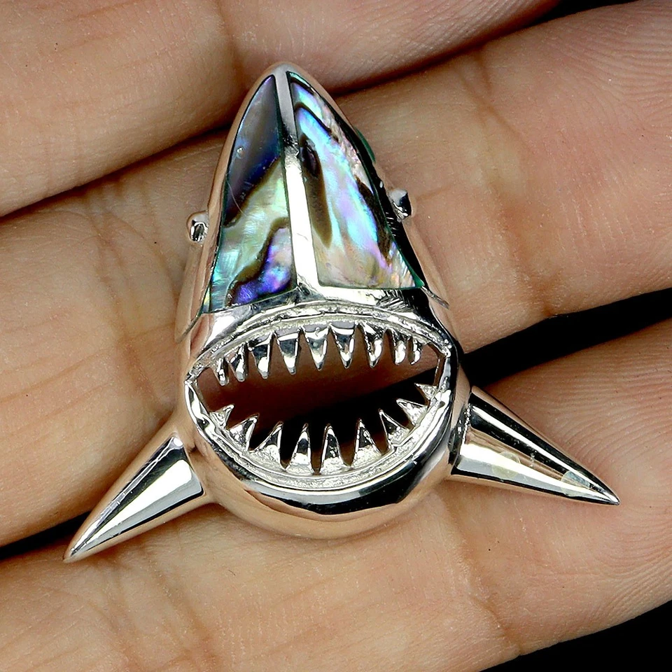 Colgante de plata de ley 925 elegante madreperla tiburón piedras preciosas joyería Foto 1 de 4