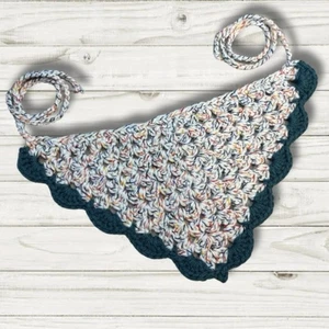 New Granny Square Crochet Bandana - Rainbow Candy with Teal Border - Picture 1 of 1