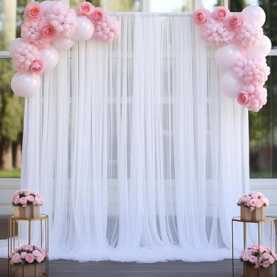 Wrinkle Free White Backdrop Curtains for Parties, Romantic Photo Backdrop Drapes - Image 1 of 4