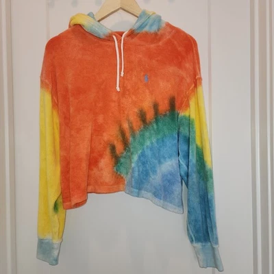 NWT Polo Ralph Lauren Women M Tie-Dye Terry Cloth Cropped Hoodie Sweatshirt - Image 1 of 4