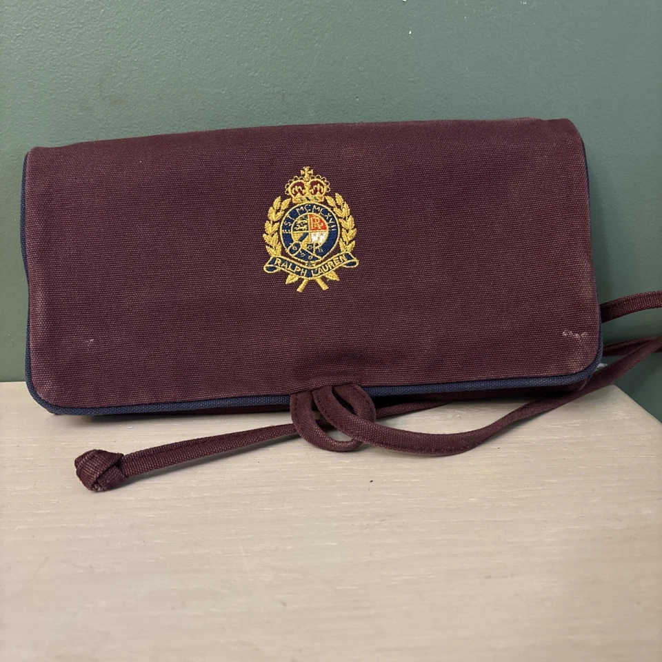Bolso de cosméticos Ralph Lauren para artículos de tocador vintage rodante triple pliegue lona borgoña Foto 1 de 4