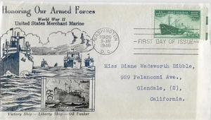 1946 FDC, #939, 3c U.S. Merchant Marine, Crosby M-39 - Picture 1 of 2