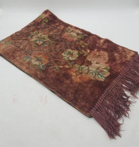 Runner da tavolo vintage broccato art deco con frange marrone made in Italy 32"x11" floreale - Foto 1 di 11